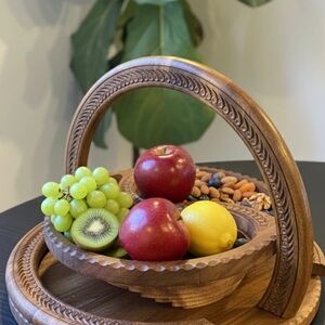 Teak Wood Collapsible Fruit Basket tray